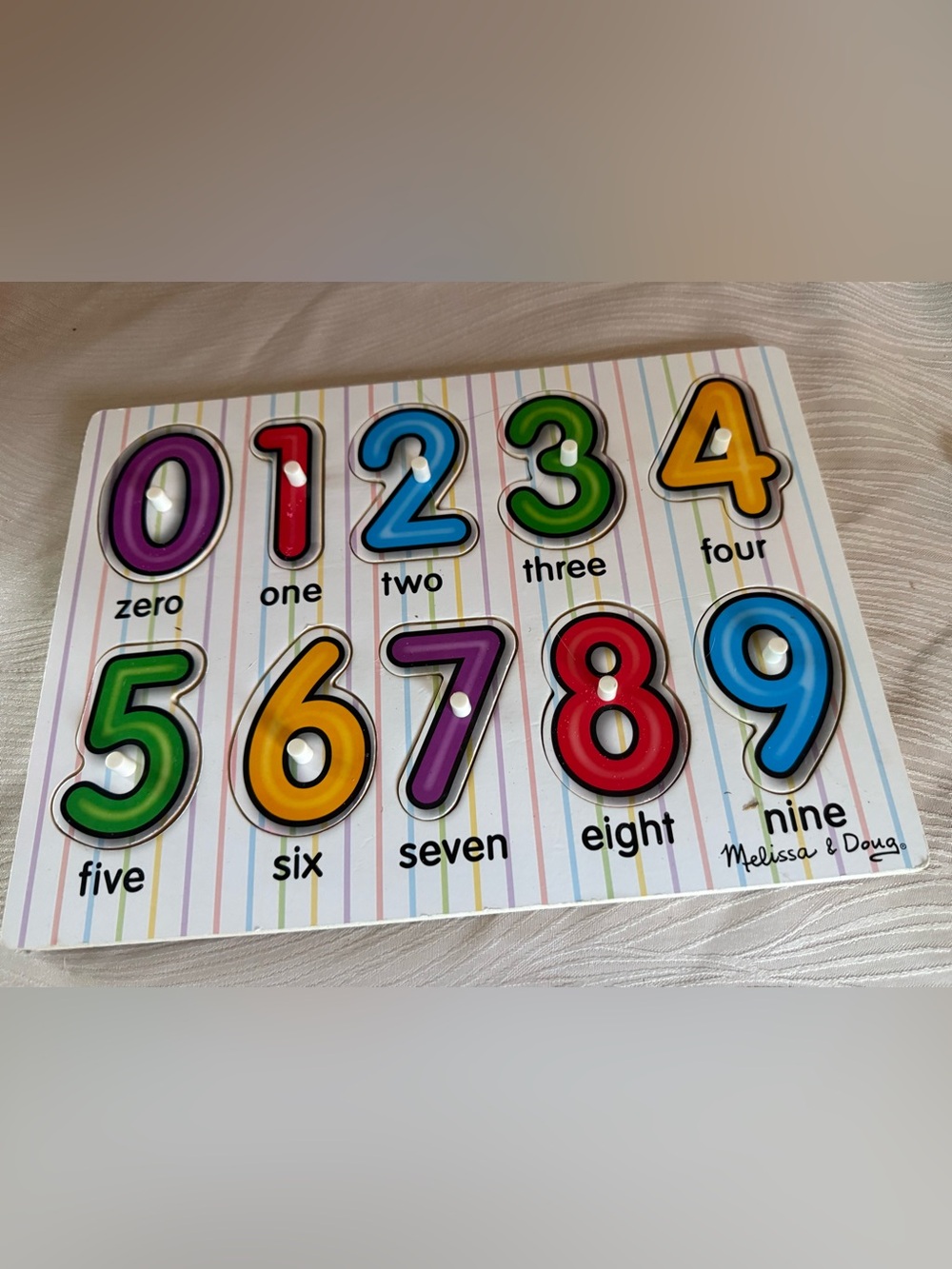 Melissa & Doug Bright Number Peg Puzzle - Red, Blue, Green, Yellow, Purple 0-9
